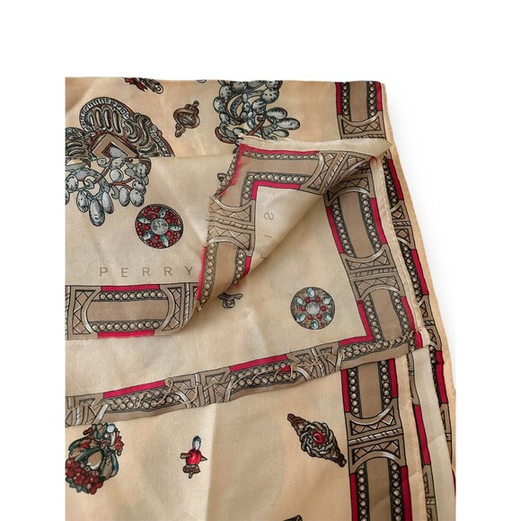 Antique Luxury Design Light Brown & Red Wine Rectangular Scarf 62” X 16” Unisex - Picture 7 of 8